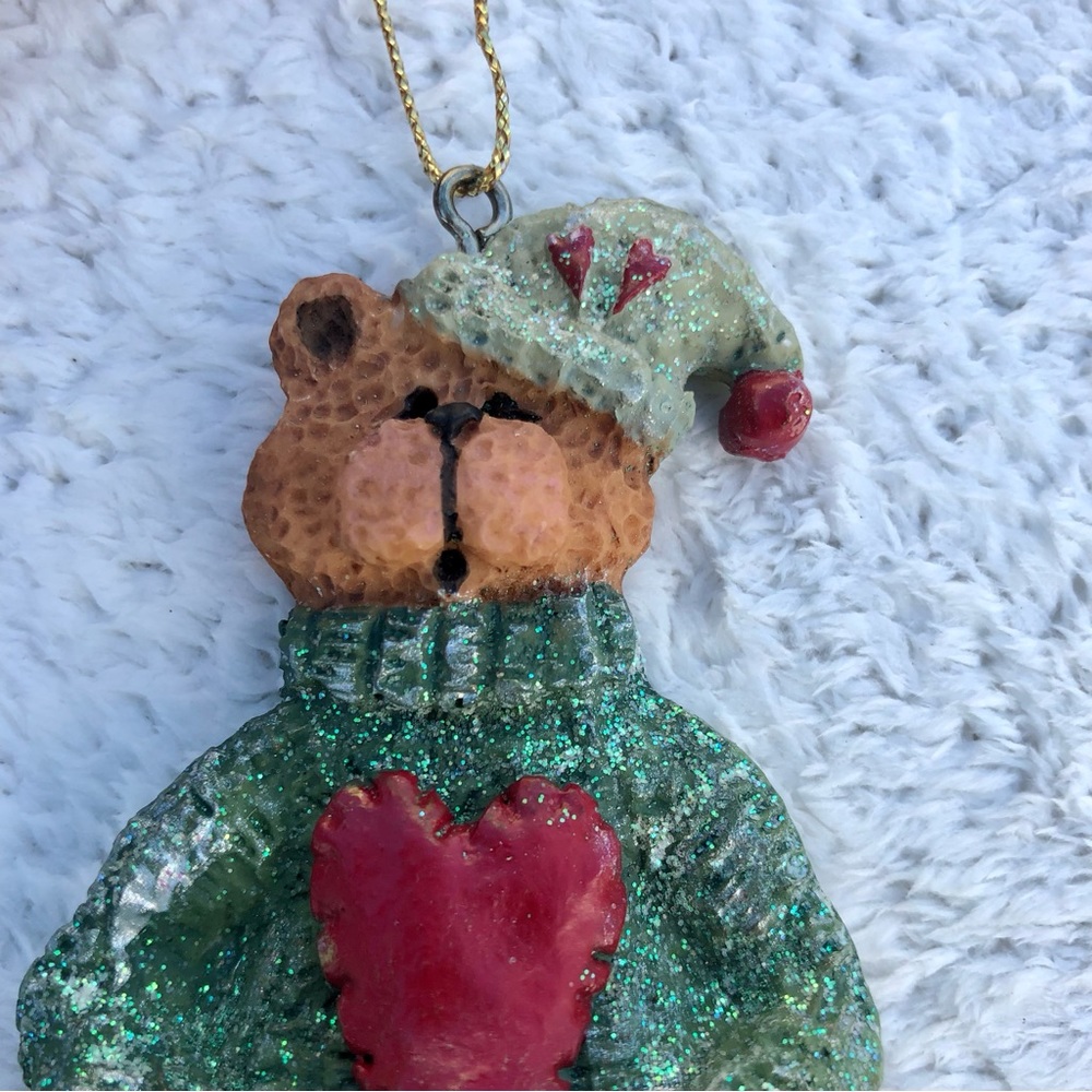 Christmas Ornament KURT ADLER Teddy Bear Heart Glitter NWT